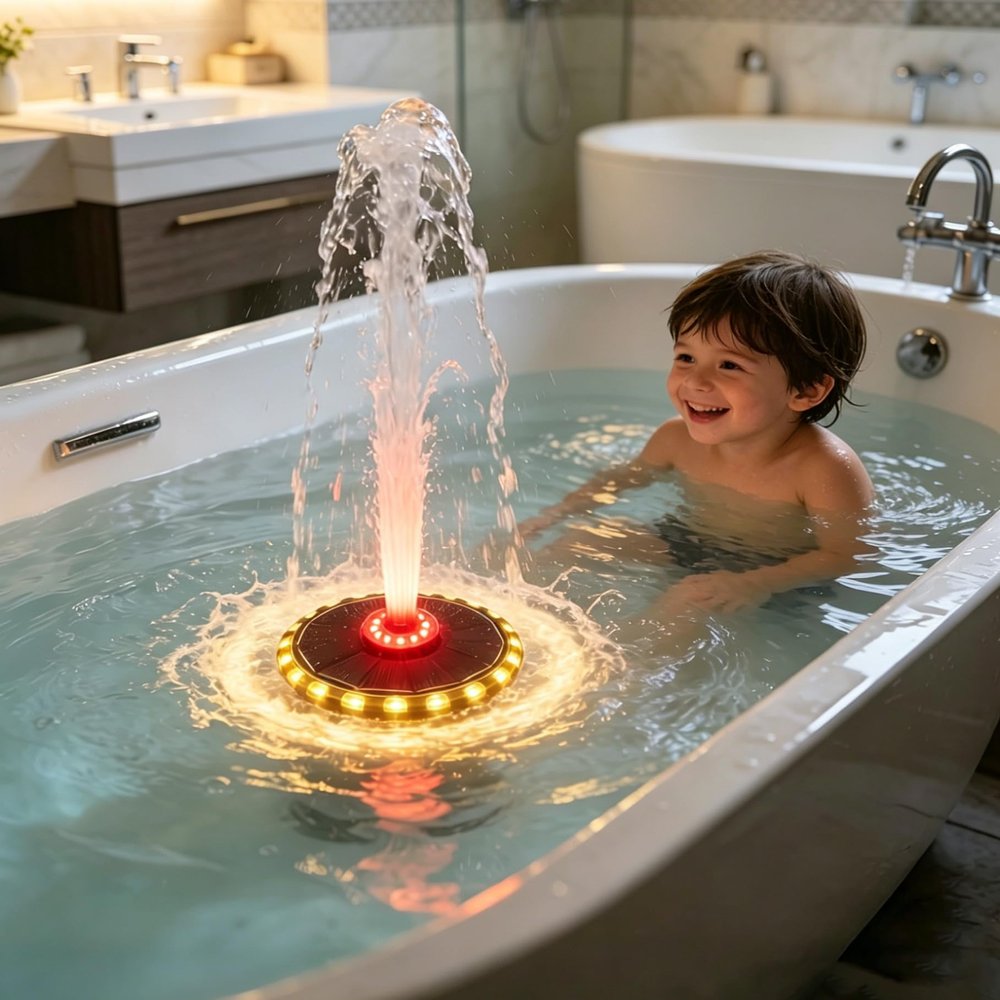 2026 Bath Fountain for Kids, Bath Tub Fountain, Solar Powered Floating Bathtub Water Spray with Colorful LED Lights, 8 Spray Modes for Bath, Pool & Tub Ambiance