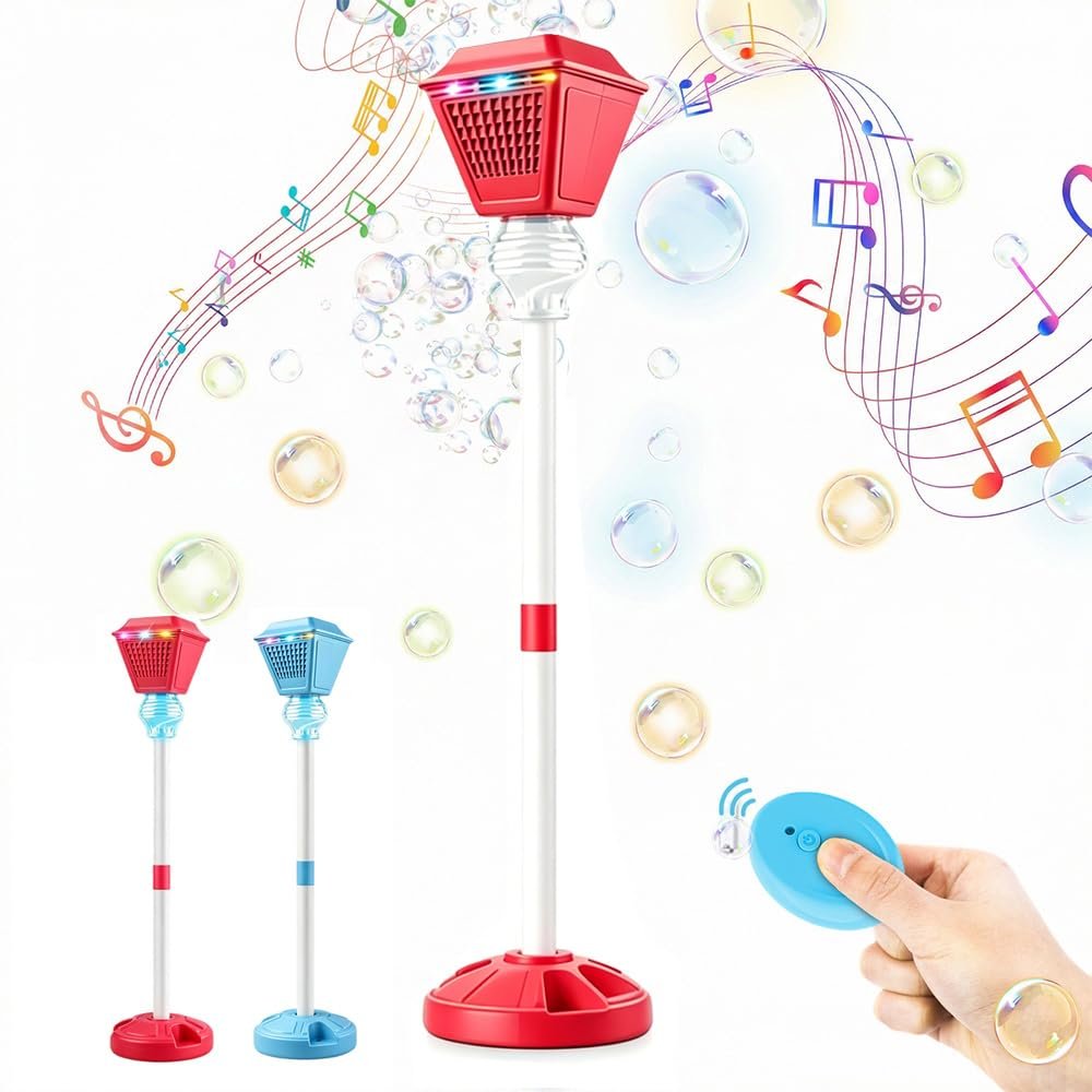 Automatic Bubble Machine, 2026 New Light Up Bubble Torch Garden Lamp with Adjustable Height Up to 47 Inche with LED Lights & Music for Birthday Party Garden Yard (Red)