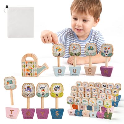 Wooden Alphabet Matching Game for Kids Ages 3-5, ABC Alphabet Learning Toy