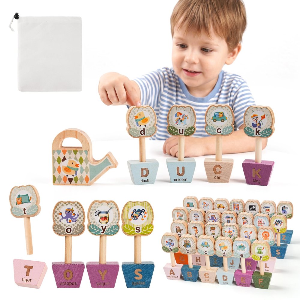 Wooden Alphabet Matching Game for Kids Ages 3-5, ABC Alphabet Learning Toy