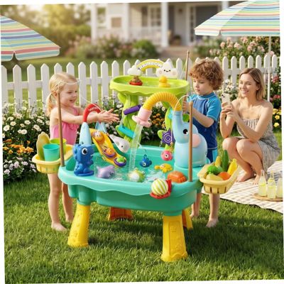 NewGtuizi Play Sink for Toddlers 1-3, Play Sink with Running Water Electric Recirculating Toy with Volcano Spray, Fishing & Slide Activities (Blue), Water Table for Toddlers 1-3, Table