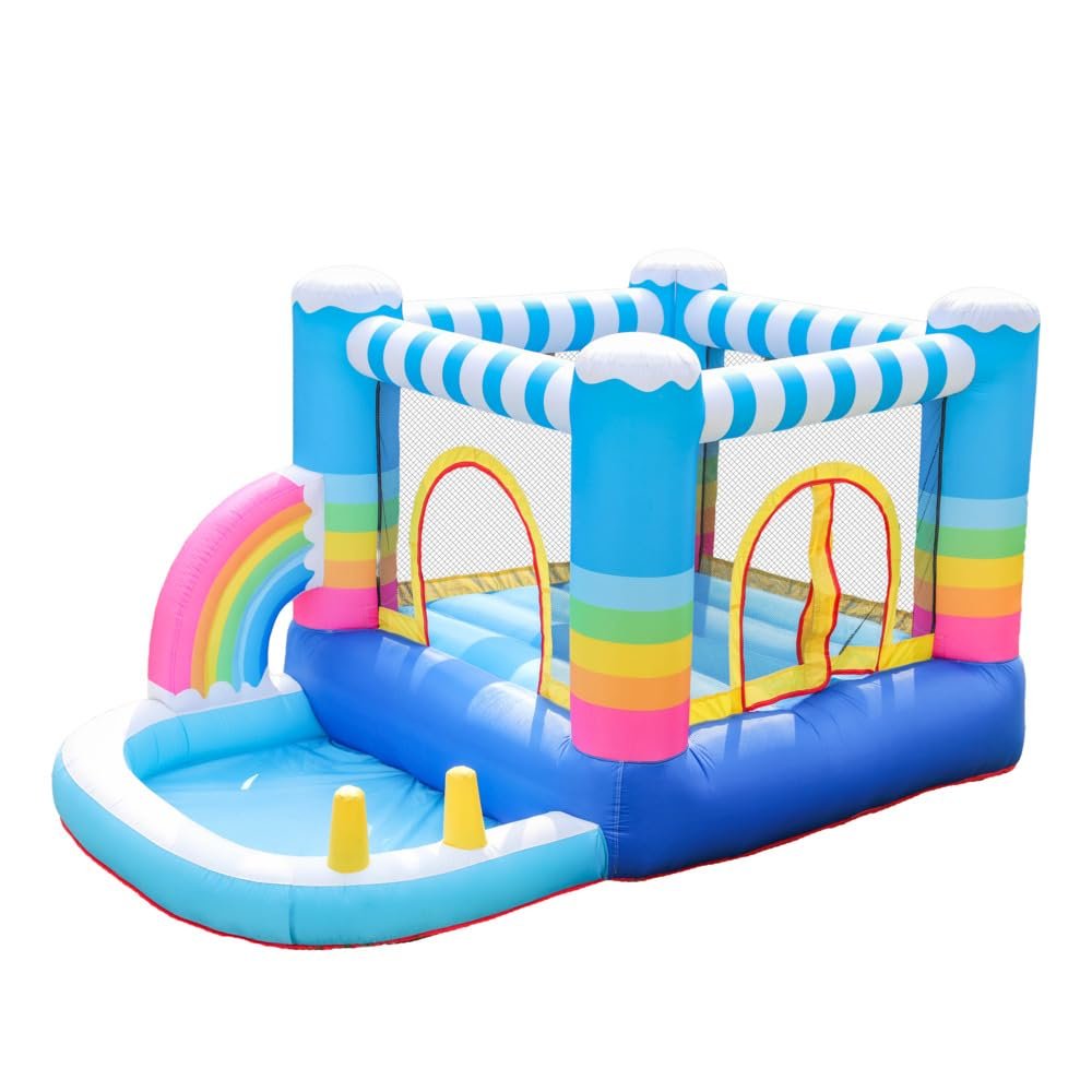 Doctor Dolphin Rainbow Inflatable Bounce House for Kids, Kids Bouncy Castle Slide Combo, Outdoor Indoor Inflatable Jumping Bouncer Playhouse with Blower-62112
