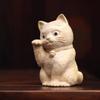 7cm Boxwood Lucky Cat Carving Statue Business Prosperity Zen Decor view 2