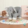 Kids Ride-On Rocking Horse Toy with Elephant Sounds,Elephant Rocking Toy with Hand Puppets and Safety Belt for Children 1-3 Years,Soft Plush Fabric,Grey view 1