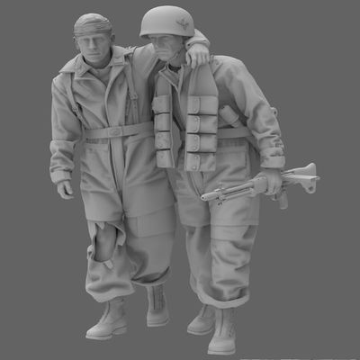 Black Snake FSJ-03 1/35 2 Fallschirmjager with a Wounded Comrade Resin kit 3D Printed Scale Model/Replica