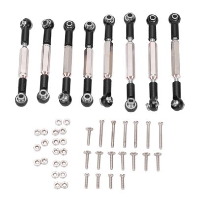 8Pcs Metal Adjustable Steering Linkage, Aluminum Alloy Servo Link Pull Rod for WPL C14 C24 B14 MN D90 D91 RC Cars with Precision Threads and Lightweight Design (Black)
