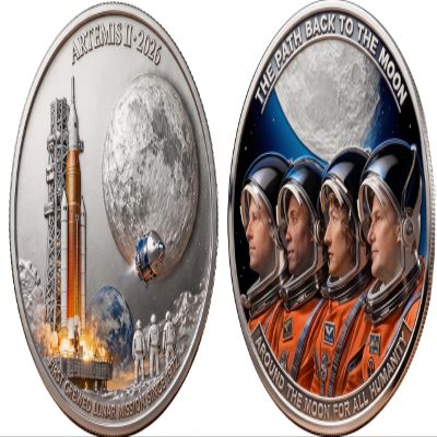 Artemis II 2026 Commemorative Coin, First Crewed Lunar Mission Coin, Space Exploration Collectible Souvenir for Astronomy Fans, Lunar Mission 3D Commemorative Coin (Fly to the Moon C)