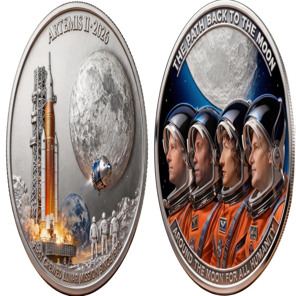 Artemis II 2026 Commemorative Coin, First Crewed Lunar Mission Coin, Space Exploration Collectible Souvenir for Astronomy Fans, Lunar Mission 3D Commemorative Coin (Fly to the Moon C)
