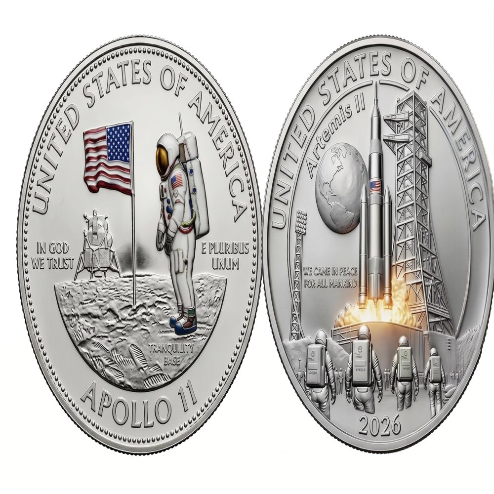 Artemis II 2026 Commemorative Coin, First Crewed Lunar Mission Coin, Space Exploration Collectible Souvenir for Astronomy Fans, Lunar Mission 3D Commemorative Coin (Fly to the Moon B)