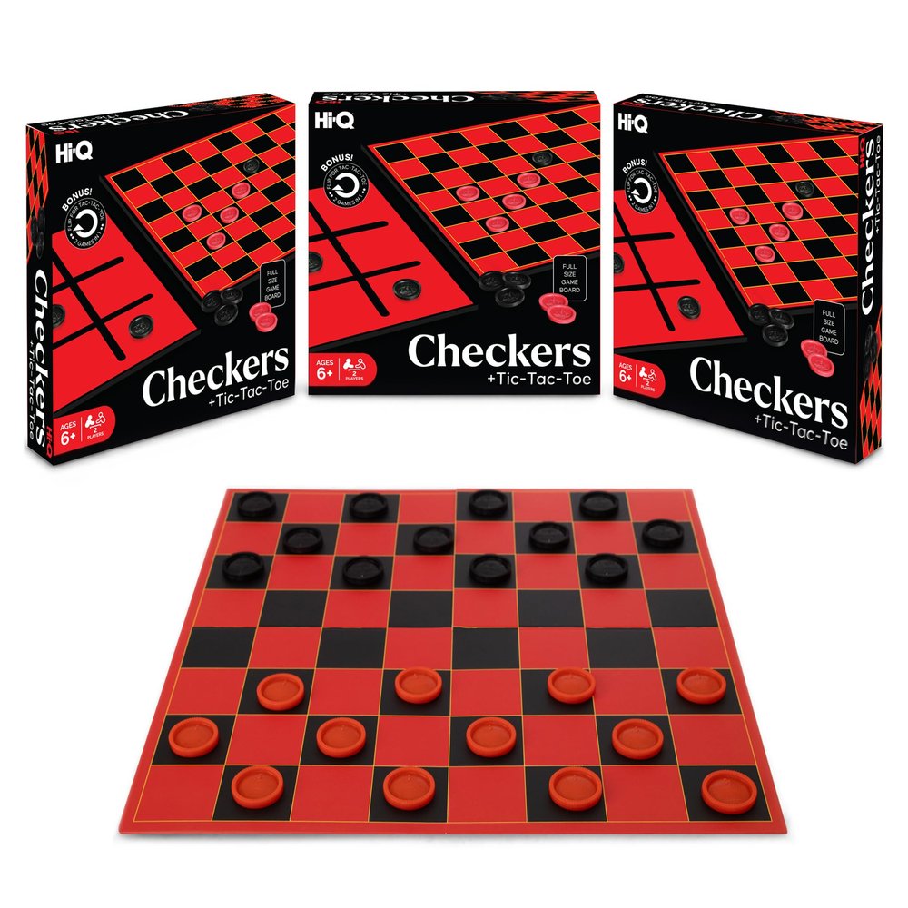 [3 Pack] HI-Q Checkers & Tic-Tac-Toe Board Game Set Multi-Pack Bundle for Family Game Night & Classrooms Features Interlocking Stacking Pieces & Folding Board Ages 6+