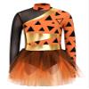 ACSUSS Girls Cavegirls Cosplay Dancewear Long Sleeve Caveman Dress Prehistoric Leopard Tutu Skirt Romper Orange 6 Years view 1