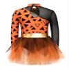 ACSUSS Girls Cavegirls Cosplay Dancewear Long Sleeve Caveman Dress Prehistoric Leopard Tutu Skirt Romper Orange 6 Years view 4