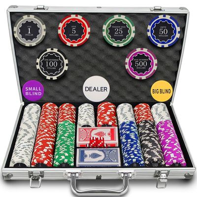 Petjirohot 500PCS Chips Professional Poker Chip Set with Aluminum Case, 11.5 Gram Composite Clay Chips, 2 Decks of Cards, 5 Dice & Dealer Button - Perfect for Texas Holdem, Blackjack, Casino Night