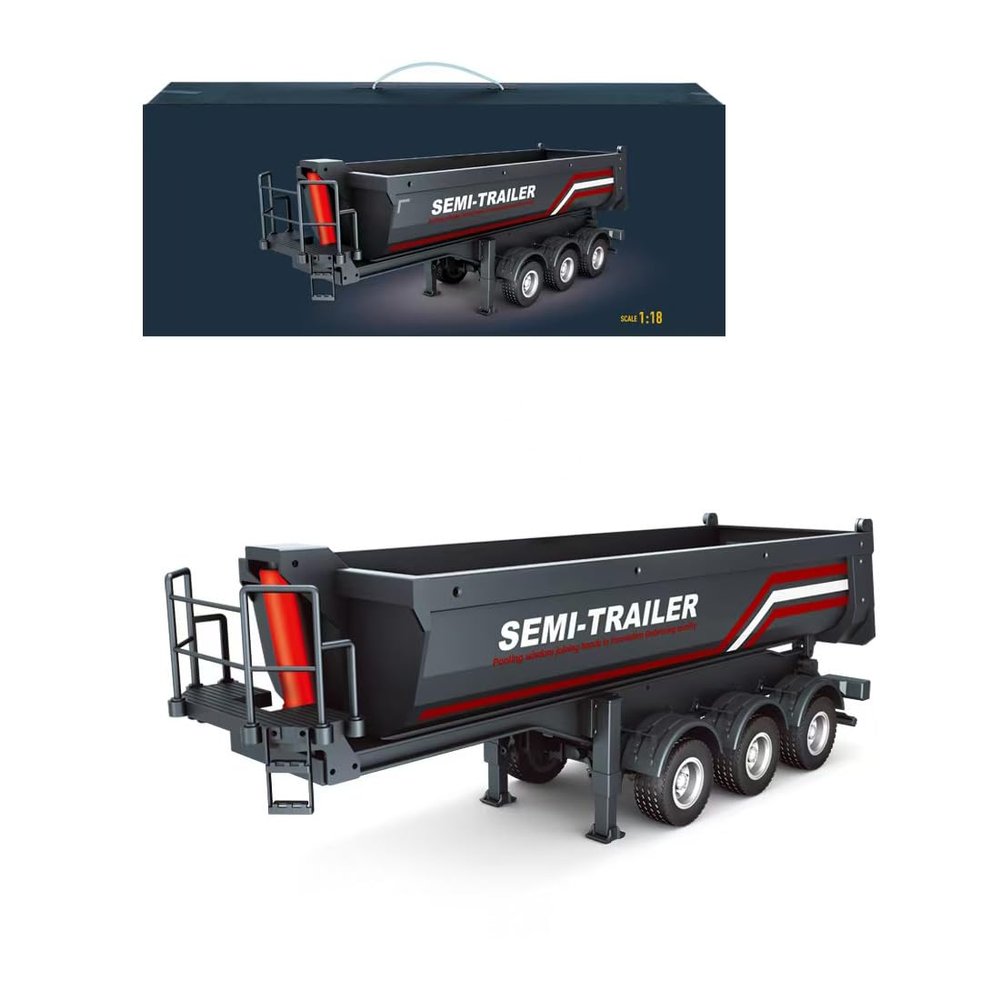 FILONA 1/18 Scale RC Semi Trailer for 770S Heavy Duty Truck, Remote Controlled Trailer with Liftable Bed, Adjustable Support Legs and Rear Lights (Red)