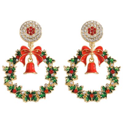 5.9 * 4cm Vintage Christmas Rice Bead Round Earrings,green,5.9 * 4cm