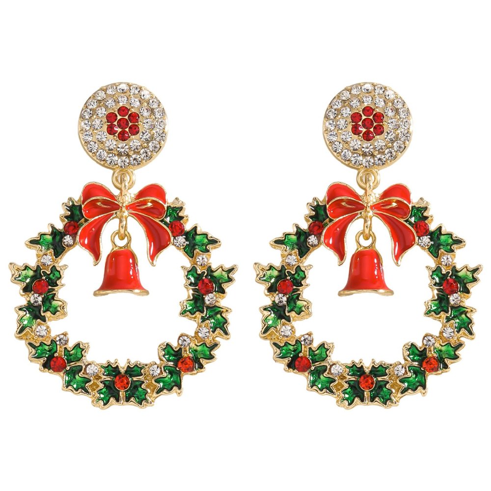 5.9 * 4cm Vintage Christmas Rice Bead Round Earrings,green,5.9 * 4cm