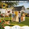 Btmway Wooden Playhouse with Swing Set for Kids, Ivory White Cedar Wood Outdoor Playset with Pet Door & Game Board, Space-Saving Garden Playground Activity Center for Toddlers Boys Girls Age 3-8 view 2