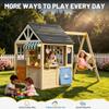 Btmway Wooden Playhouse with Swing Set for Kids, Ivory White Cedar Wood Outdoor Playset with Pet Door & Game Board, Space-Saving Garden Playground Activity Center for Toddlers Boys Girls Age 3-8 view 4
