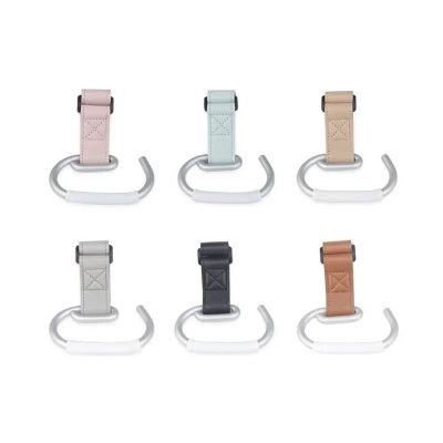 4 Pcs PU Leather Stroller Hooks Rotate 360 Degrees Multifunctional Compatible with Bags Accessories Christmas Gift(Khaki)