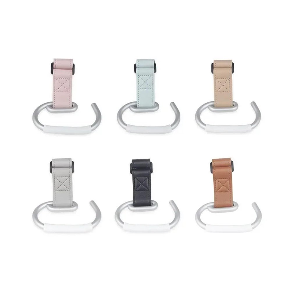4 Pcs PU Leather Stroller Hooks Rotate 360 Degrees Multifunctional Compatible with Bags Accessories Christmas Gift(Khaki)