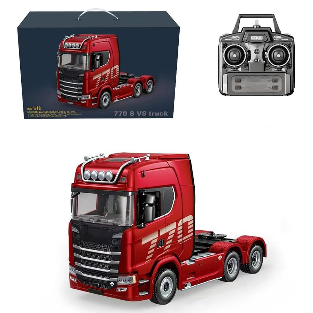 770S 1/18 RC Semi Trailer, 6x4 Heavy Duty Tractor Truck with Rear Wheel Drive, 19CH Light Sound Effects Remote Control Lorry Car,Red