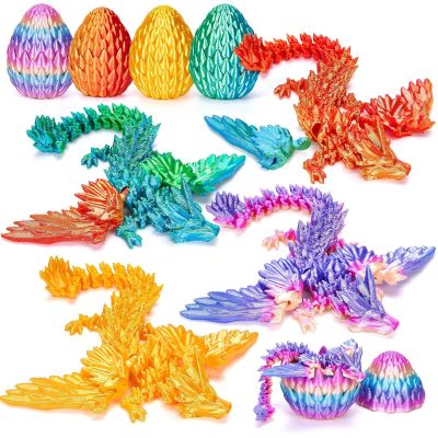 4 Pack 3D Printed Dragon Egg with Articulated Flying Dragon Inside Surprise Toy Movable Wings Fidget Model Collectible Gift(Colorful Set a - 4 Pack)