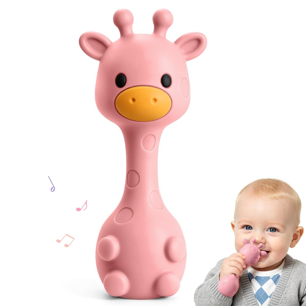 Baby Teething Rattle Toys for 3-6 6-12 Month, BPA Free Silicone Teether