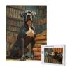Honozo 500-Piece Wood Puzzle, Charming Noble Dog Sitting Beside Piles of Retro Books, for Adults, Party Game Nights, Family Fun and Decorative Display view 1