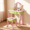 QANYEGN Kids Wooden Vanity Set with Mirror Drawer, Flower Fairy Design, Dressing Table Chair Set for Girls Over 3 Years Old view 2