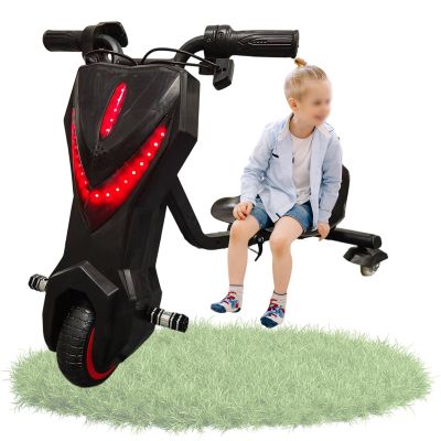 GwlThixion Electric Drift Trike for Kids, 360 Rotatable Drift Trike, with 5 Adjustable Lengths Light Up Rear Wheels, Slip Pedals Stable Trike, for Outdoor Garden Playground 6.5in-D