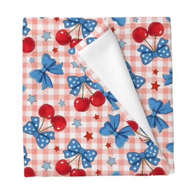 Patriotic Cherry Bows Stars Baby Blankets for Boys Girls Fourth of July Independence Day Receiving Swaddle Blankets Vintage Cherry Bows Newborn Breathable Soft Infant Swaddling Wrap 30x40in
