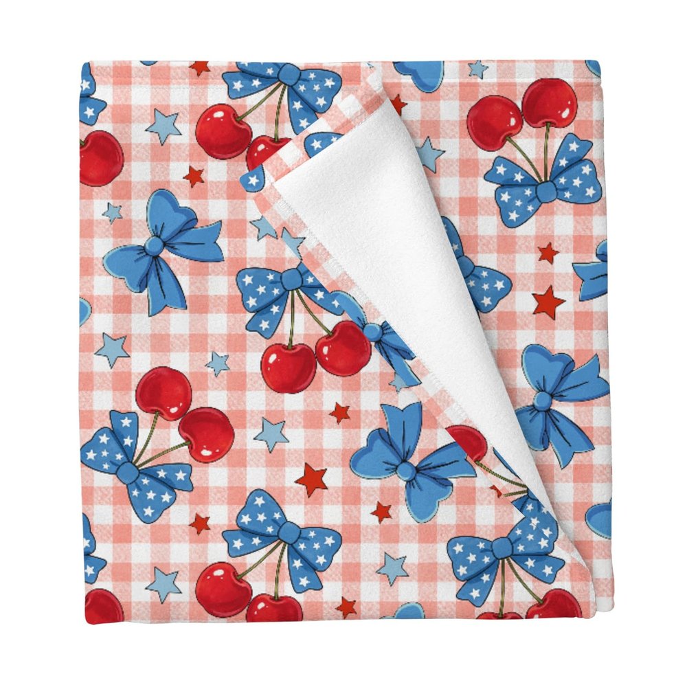 Patriotic Cherry Bows Stars Baby Blankets for Boys Girls Fourth of July Independence Day Receiving Swaddle Blankets Vintage Cherry Bows Newborn Breathable Soft Infant Swaddling Wrap 30x40in