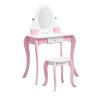 QANYEGN Kids Wooden Vanity Set Princess Dressing Table, Rotating Mirror and Stool, Anti Slip Foot Pads Curved Legs for Girls Bedroom Playroom view 1