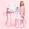 QANYEGN Kids Wooden Vanity Set Princess Dressing Table, Rotating Mirror and Stool, Anti Slip Foot Pads Curved Legs for Girls Bedroom Playroom view 2