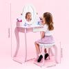QANYEGN Kids Wooden Vanity Set Princess Dressing Table, Rotating Mirror and Stool, Anti Slip Foot Pads Curved Legs for Girls Bedroom Playroom view 3