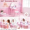 QANYEGN Kids Wooden Vanity Set Princess Dressing Table, Rotating Mirror and Stool, Anti Slip Foot Pads Curved Legs for Girls Bedroom Playroom view 4