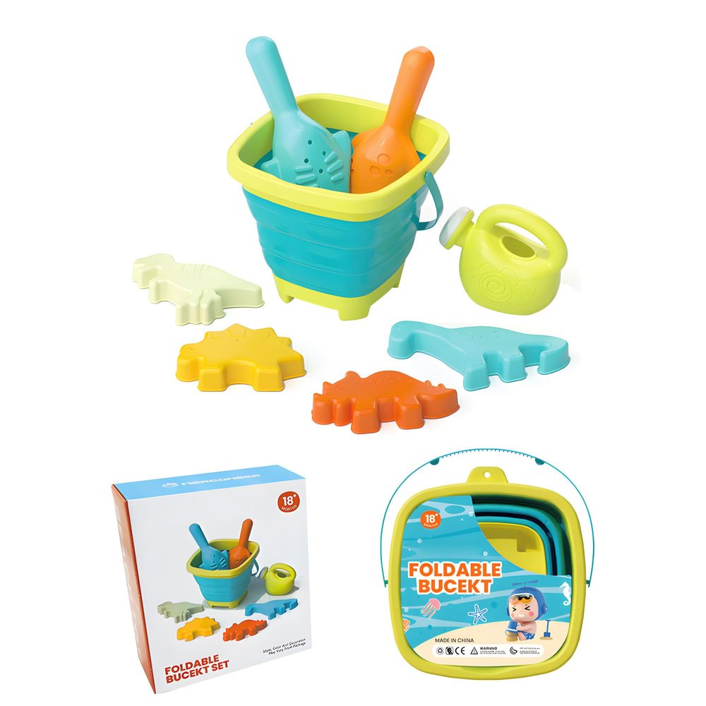 FYAWOCR Foldable Beach Bucket Set, with Cute Dinosaur Model, Sand Toys Set Sandbox for, Girls, Essentials for, Gear, for Family Trips and Seaside Vacations
