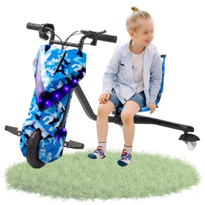 GwlThixion Electric Drift Trike for Kids, 360 Rotatable Drift Trike, with 5 Adjustable Lengths Light Up Rear Wheels, Slip Pedals Stable Trike, for Outdoor Garden Playground 8in-I