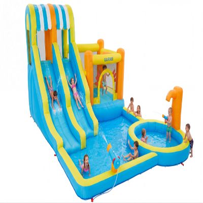 16ft Inflatable Water Slide Park for Kids, Big Heavy Duty Blow Up Water Bounce House for Backyard with Includes 620W Blower, Water Hose Kit, Ground Stakes and Storage Bag