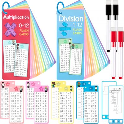 CCOCC 2026New 29Pcs Multiplication and Division Flash Cards, Math Flash Card with 4 Dry Erase Pens 2 Rings, Time Table Flash Cards for 1st to 3rd Grades Fun Learning with Math Game