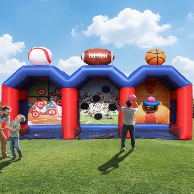 3-in-1 Inflatable Carnival Game, Basketball Football Baseball Toss Throwing Target with 750W Blower, Indoor Outdoor Interactive Blow Up Game for Lawn, Backyard, Carnival and Family Daily Gatherings