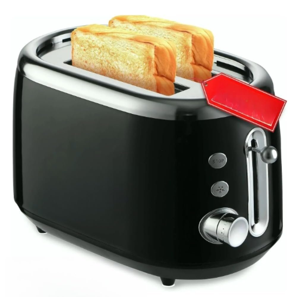 Retro toaster, double slice, 7-level browning control, defrost, reheat, home kitchen appliance (blank)