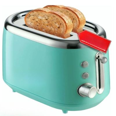 Retro toaster, double slice, 7-level browning control, defrost, reheat, home kitchen appliance (green)