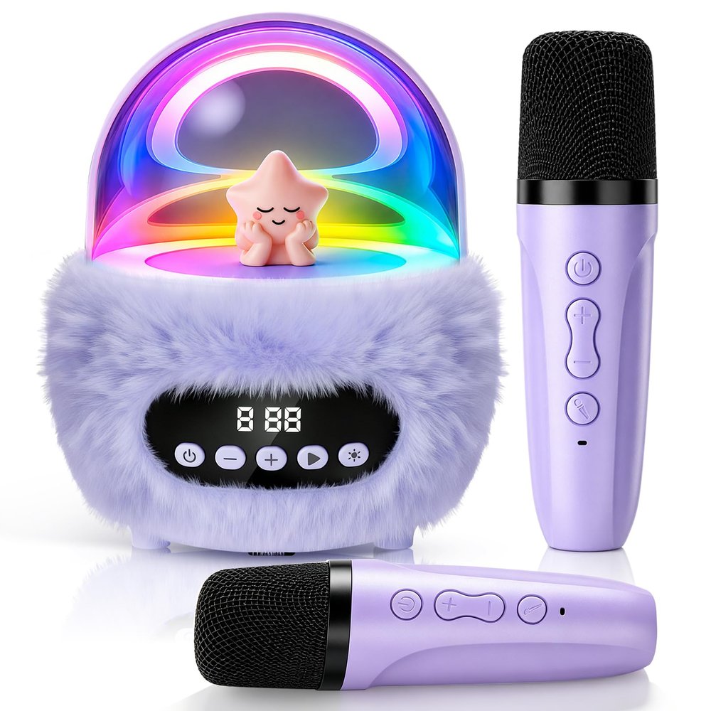Kids Karaoke Machine with 2 Wireless Mics: Bluetooth Speaker Gift Ages 3-10