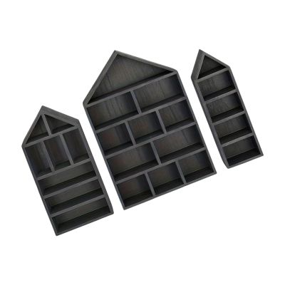 3Piece Wall Mounted Display Shelves Set Wooden Curios Cabinets for Miniature Figures Storage Holders Wooden Display Shelf