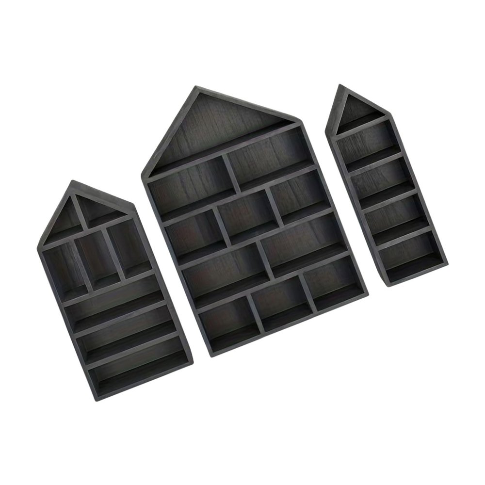 3Piece Wall Mounted Display Shelves Set Wooden Curios Cabinets for Miniature Figures Storage Holders Wooden Display Shelf