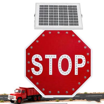 24"/31" Solar Power Stop Sign - Flashing Traffic Sign with 100,000-Hour Lifespan & Rust-Proof Frame - Ideal for Highways, Ramps, & Construction Sites - 24x24in