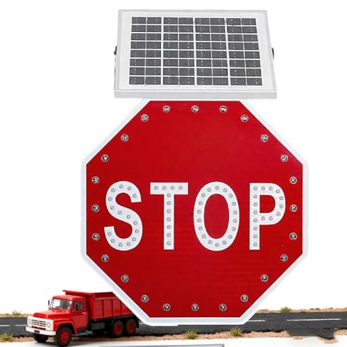 24"/31" Solar Power Stop Sign - Flashing Traffic Sign with 100,000-Hour Lifespan & Rust-Proof Frame - Ideal for Highways, Ramps, & Construction Sites - 24x24in