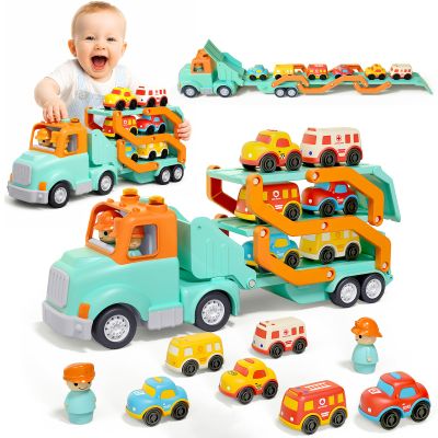 Veslier Toddler Truck Toys for Boys Girls Age 18M+, 30 in Foldable Track Trailer with Light and Sound Effects, Christmas Birthday Gift for 2 3 4 5 6 Year Old