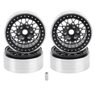 4Pcs 1.9in Crawler Wheel Hub, RC Aluminium Alloy Crawler Car Rims for Axial SCX10 90046 1/10, CNC Machined Bead Lock Design with Socket Spanner for D90 (Black and Silver)
